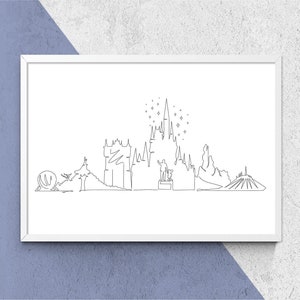 Disney World Orlando Minimalist Print  - Disney Line Art, Disney Castle Art, Disney Gift, Disney Art Prints, Disney World Skyline Pint.