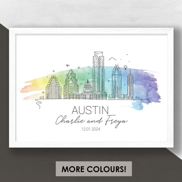 Personalised Austin Skyline Print | Austin Wedding, Custom Austin Engagement Print, Austin Gift, Austin Valentine's Gift, Austin Wall Art