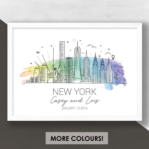 Personalised New York Skyline Print | New York Wedding, Custom New York Engagement Print, Washington DC New York, New York Valentine's Gift
