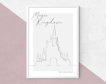 Cinderella Castle Line Art Print, Disney World Orlando - Minimalist Disney Print, Disney Castle Art, Line Art Print, Disney Art Prints.