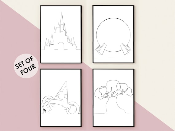 Disney Four Parks, Minimalist Disney Prints. Walt Disney World