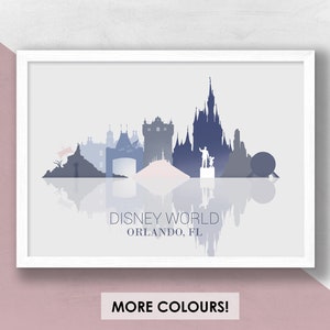 Disney World Orlando Skyline Print in Blue/Grey - Disney Nursery Art, Disney Castle Art, Disney Gift, Disney Art Prints, Wall Art, Florida.