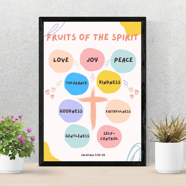Fruits of the Spirit Poster for Kids (DIGITAL), Kids Wall Art, Christian Wall Art, Church Wall Art, Homeschool Decor, Galatians 5:22-26