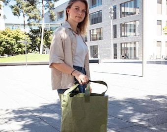 Shopper Tasche, nachhaltige Tote Bag aus Kraftpapier, vegane Einkaufstasche, 25l, grün