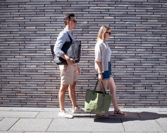 Shopper Tasche schwarz, nachhaltige Tote Bag aus Kraftpapier, vegane Einkaufstasche, 25l