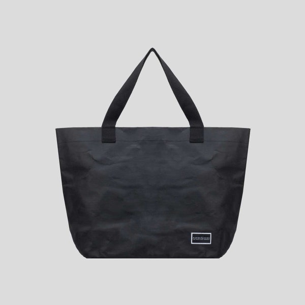 Shopper Tasche schwarz, nachhaltige Tote Bag aus Kraftpapier, vegane Einkaufstasche