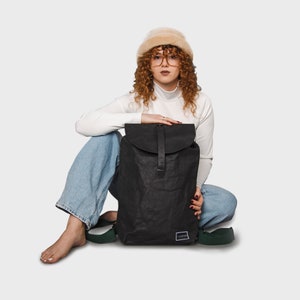 Paper & Sons backpack women and men backpack made of paper, water-repellent, kraft paper backpack black 30l vegan, 15" laptop backpack