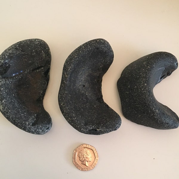 PIRATE BLACK SEAGLASS Trio thick chunky Scottish beach from early black glass bottle very rare and original find beachcomber treasure