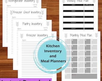 Paquete de planificación de comidas y cocina, Inventario de refrigeradores, Inventario de congeladores, Inventario de despensa, Plantilla de plan de comidas mensual, Plan de comidas semanal