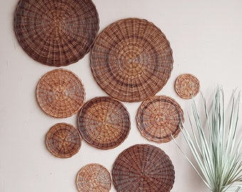 Cestas de pared tejidas decorativas, estilo bohemio rústico, juego de 9