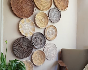 Decoración de pared con cestas de mimbre: Platos tejidos estilo bohemio (juego de 12)