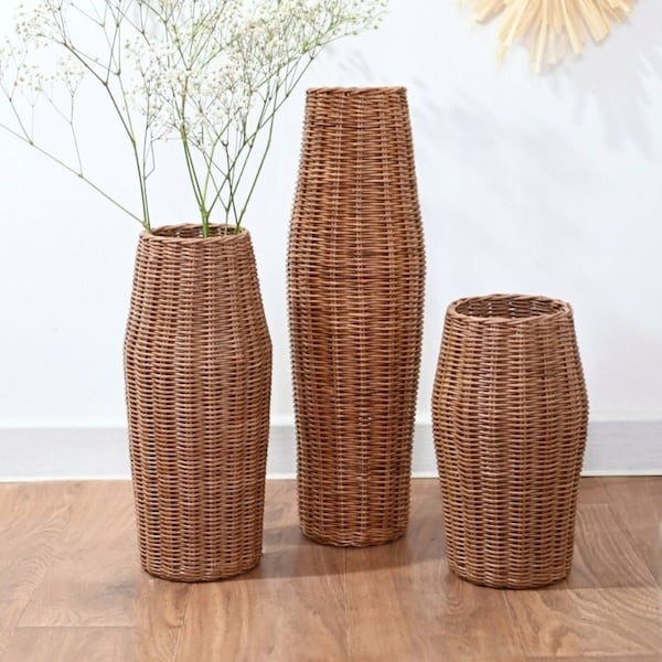 Wicker decorative vase, Boho wicker vase, Floor vase, Decorative floor vase, Home decor, Wicker vase, Vase For Pampas
