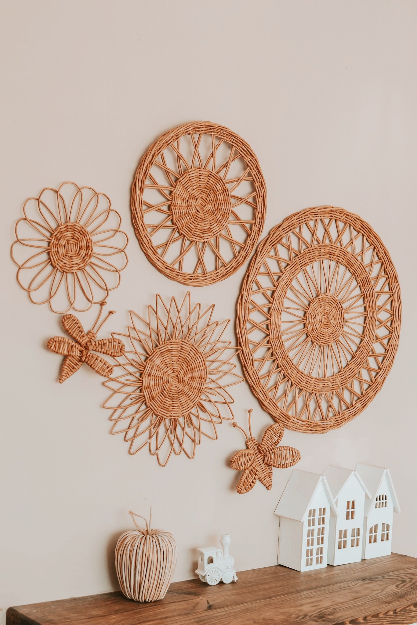 Wicker Wall Basket Set: Boho Nursery Decor - Etsy