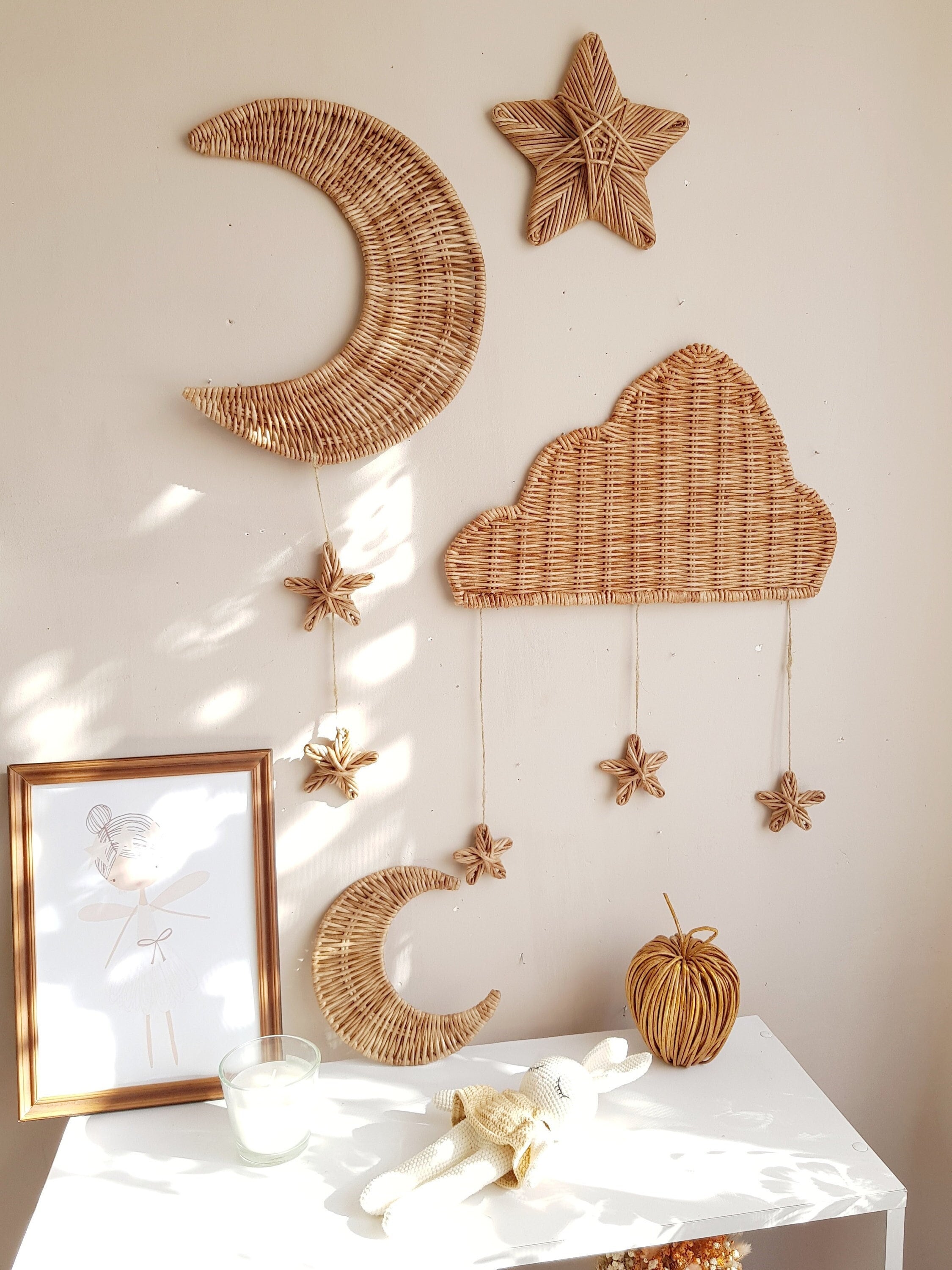Cadre Couronne En Rotin Forme Lune 30cm - Déco DIY Maison, Noël, Jardin - TOPBATHY