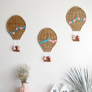 Decoración de pared de mimbre con globos aerostáticos: decoración de aventura para habitación infantil, juego de 3