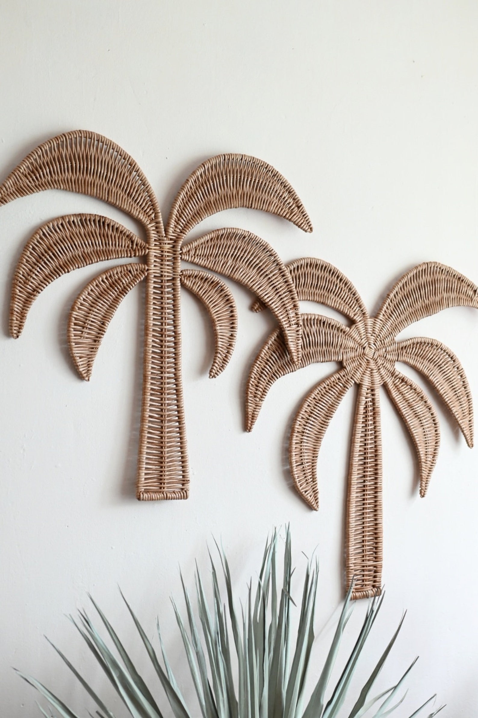 Set of 2 Wicker Palm Tree Wall Decor Coastal Wall Decor Palm Etsy