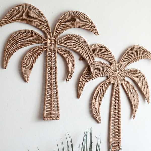 Set of 2 wicker palm tree wall decor, Coastal wall decor, Palm tree wall hanging, Wicker palm tree, Beach wall decor, Tropical wall decor