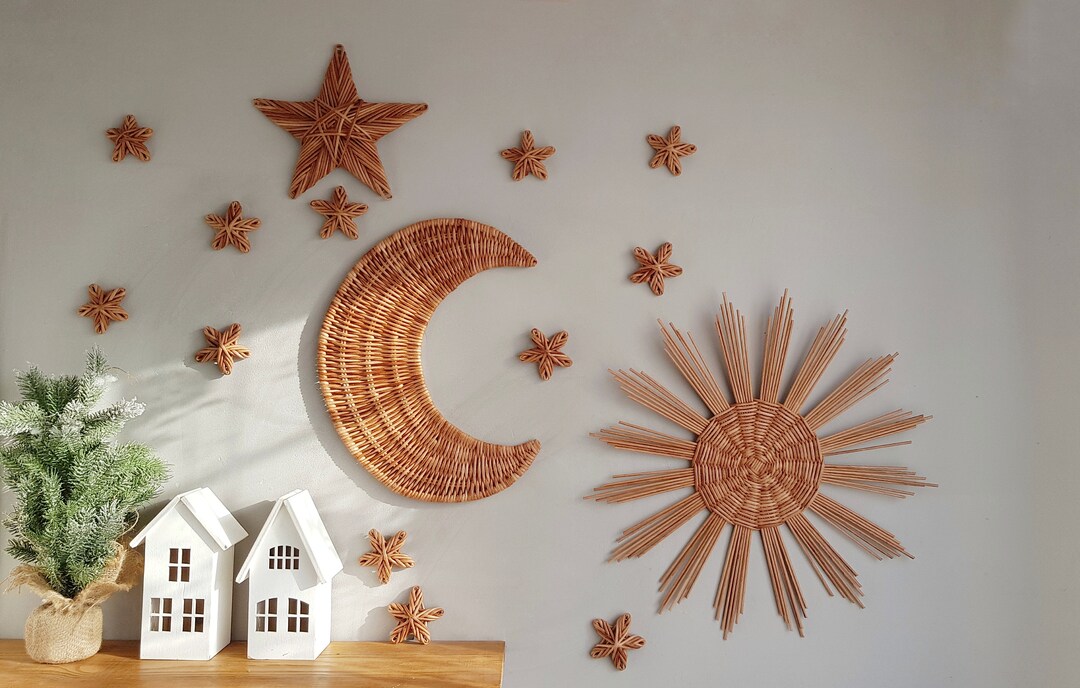Wicker Sun and Moon Wall Decor: Boho Nursery Wall Hanging Set - Etsy
