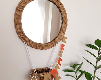 Wicker Hot Air Balloon Nursery Mirror: Adventure Decor