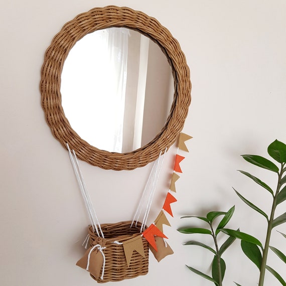 Wicker Hot Air Balloon Nursery Mirror: Adventure Decor