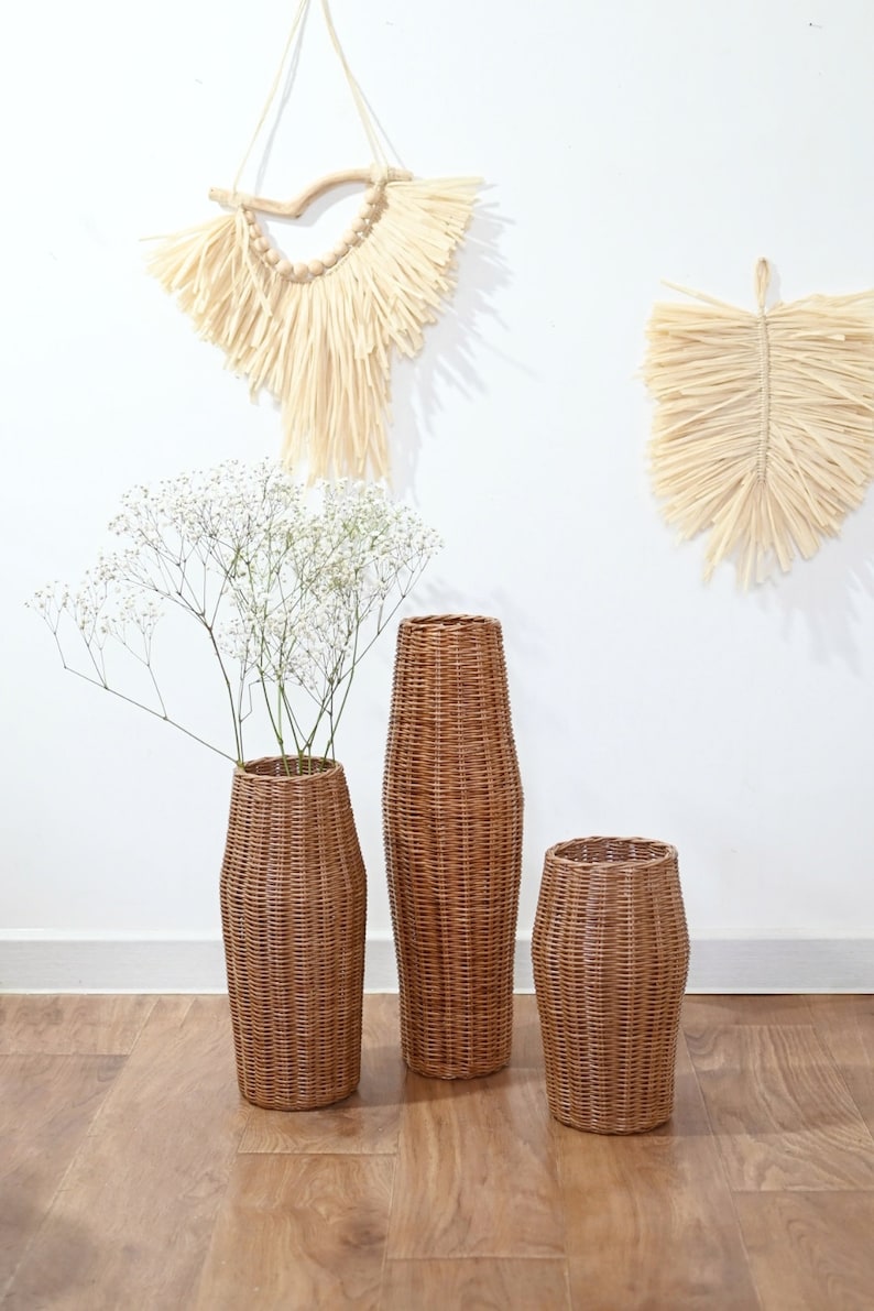 Wicker Decorative Vase Boho Wicker Vase Floor Vase Etsy