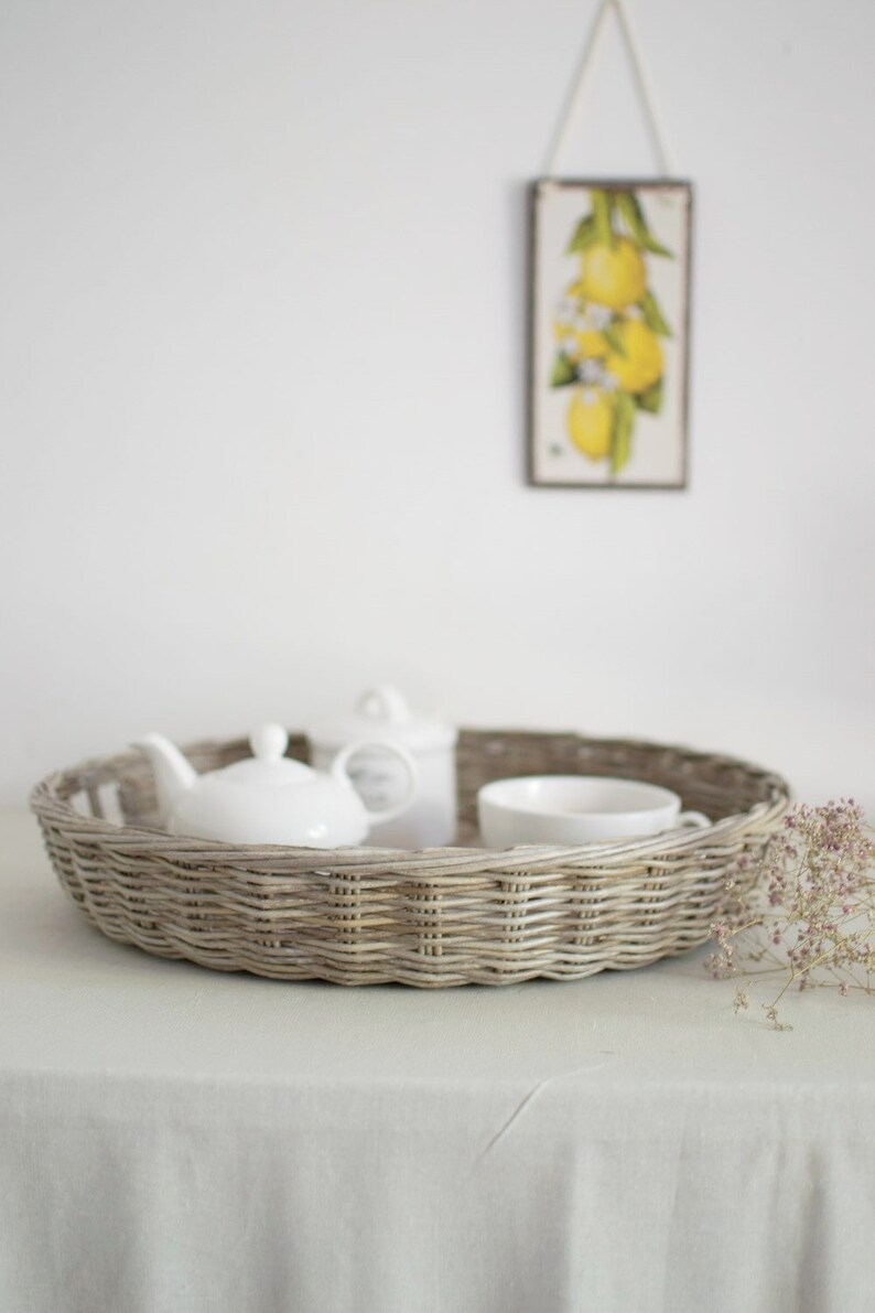Round Wicker Tray Serving Tray Breakfast Tray Handmade Etsy