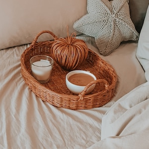 Oval wicker tray, Breakfast tray, Wicker serving tray, Handled basket tray, Handmade wicker tray, Kitchen wicker tray