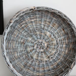Wicker tray, gray tray, wicker round tray, breakfast tray, kitchen wicker tray, decor wicker tray, handled basket tray