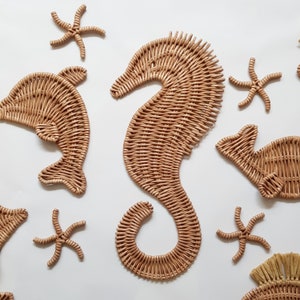 Wicker Marine Animals Wall Decor: Nautical Nursery Set, Wicker Coastal Wall Decor, Nursery Wall Hanging Decor image 4