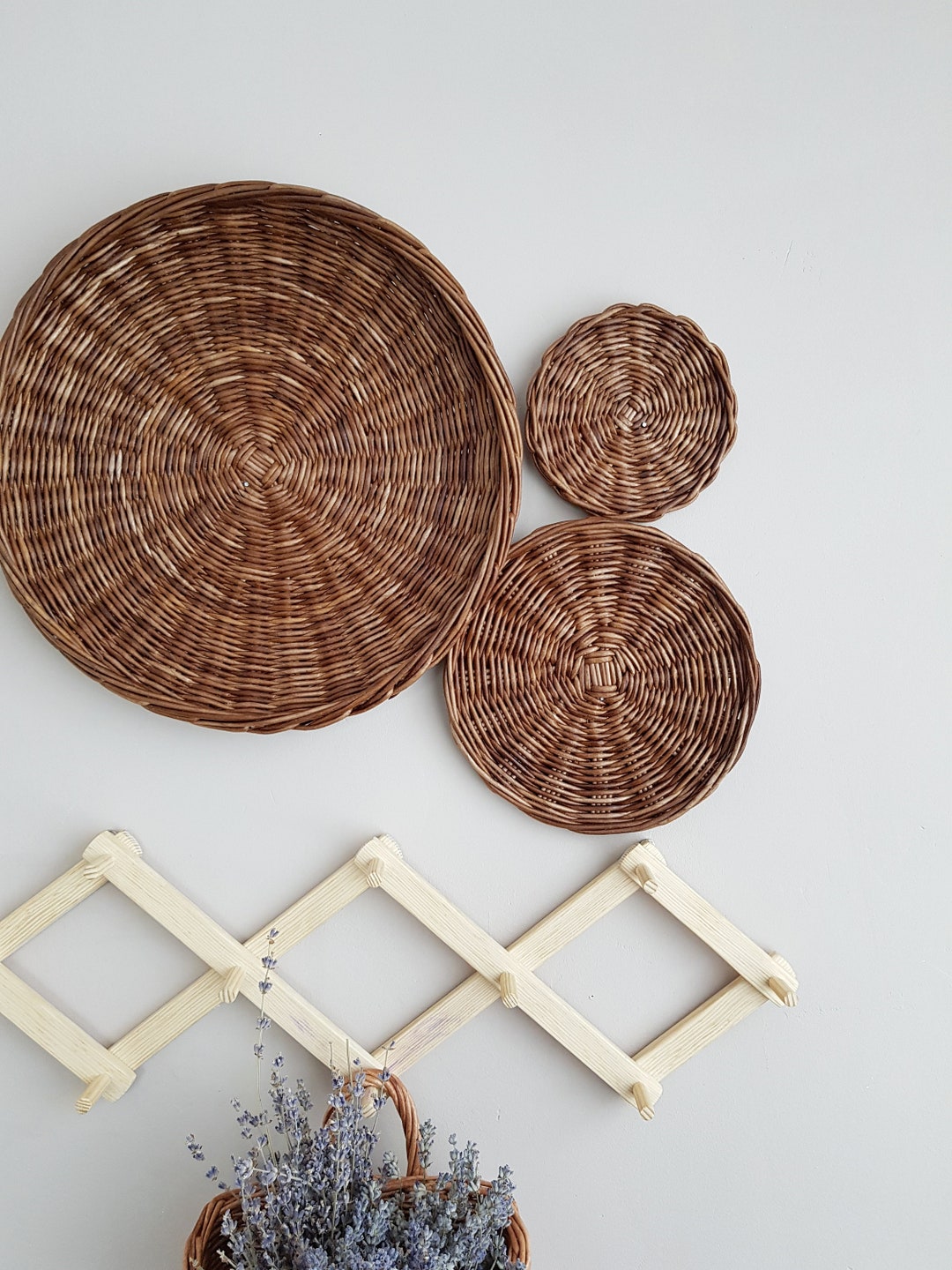 Boho Wicker Wall Baskets: Set of 3 Decorative Wall Decor - Etsy