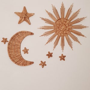 Wicker Sun, Moon & Stars Wall Decor: Boho Nursery Art