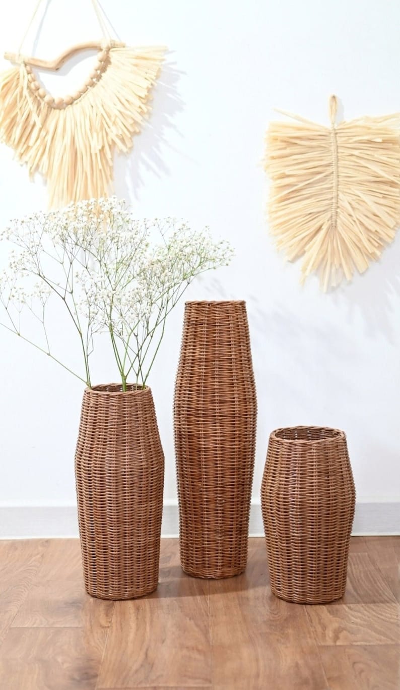 Wicker Decorative Vase Boho Wicker Vase Floor Vase Etsy