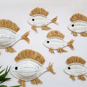 Underwater wall decor, marine wall decor, white  wicker wall decor, wicker wall fish, decorative wall fish, wicker fish decor