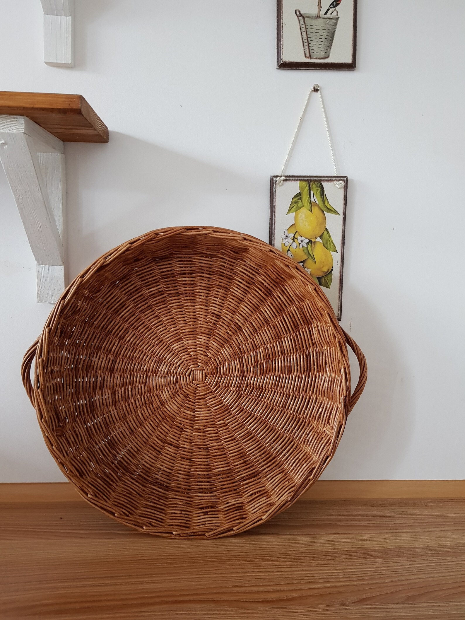 Wicker Tray, Kitchen Decor, Handwoven Tray, Coffee Table, Wicker Tray Round, Boho Serving Tray