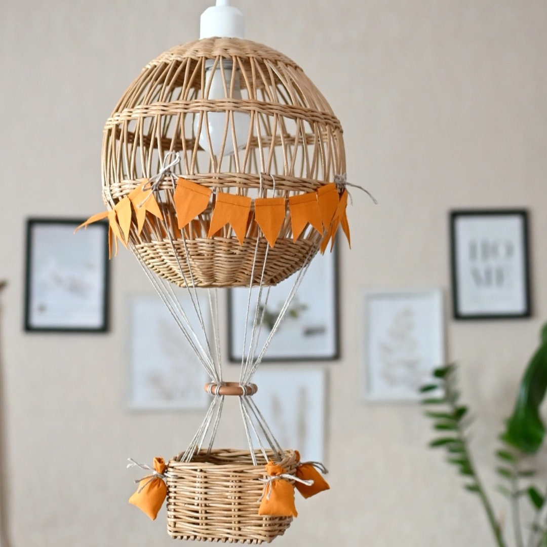 Globe For Children Rattan Medium Hot Air Balloon, Boho Pendant