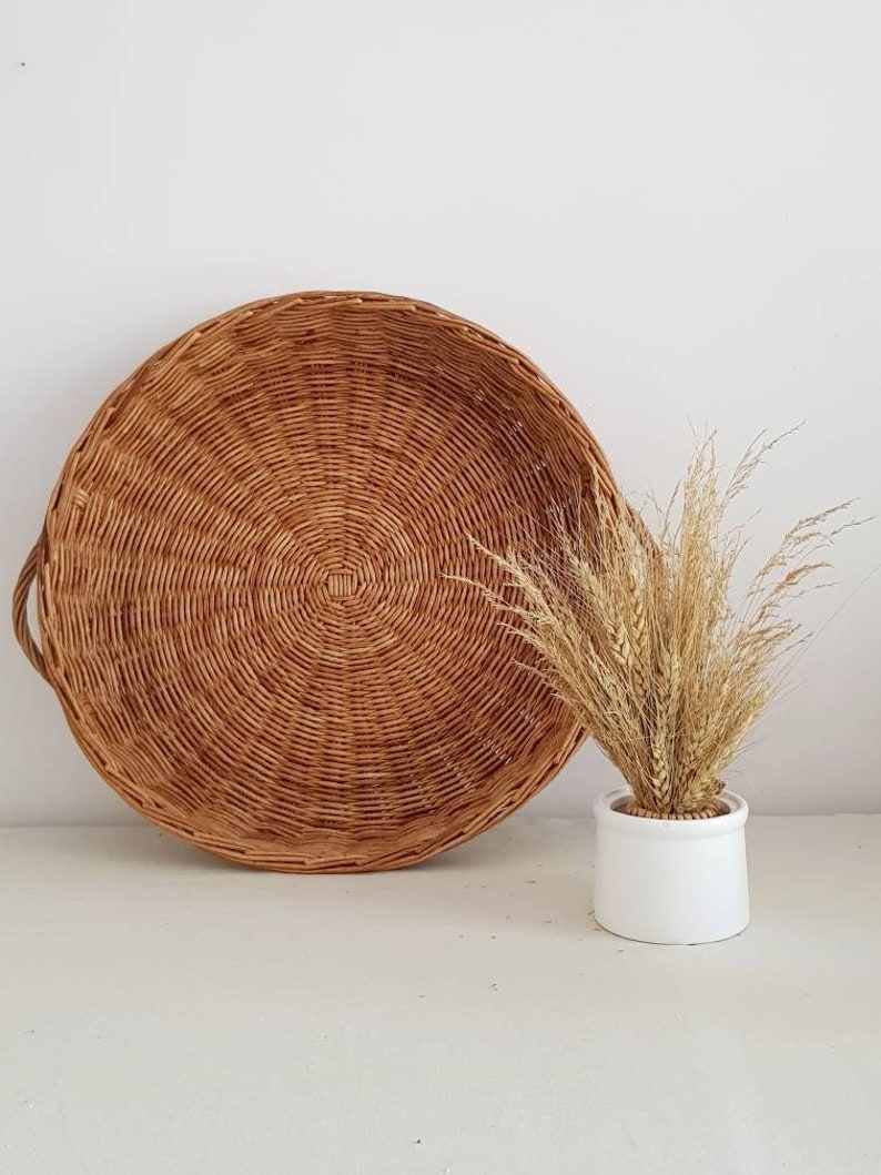 Wicker Tray, Kitchen Decor, Handwoven Tray, Coffee Table, Wicker Tray Round, Boho Serving Tray