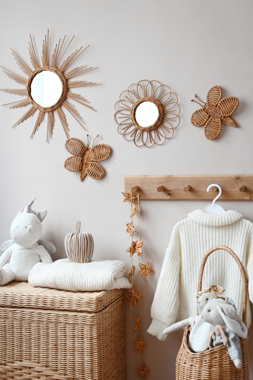 早いもの勝ち！アデペシュ　rotta rattan mirror 3個セット Bora Modern Bohemian Natural Rattan Accent Wall Mirror - Natural