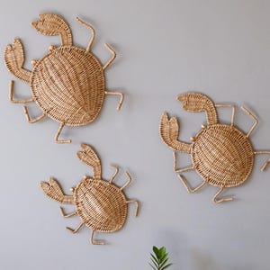 Décoration murale en osier tissé à la main, ensemble de crabes pour chambre d&#39;enfant ou maison de plage, pépinière de crabes côtiers, art de crabe de mer