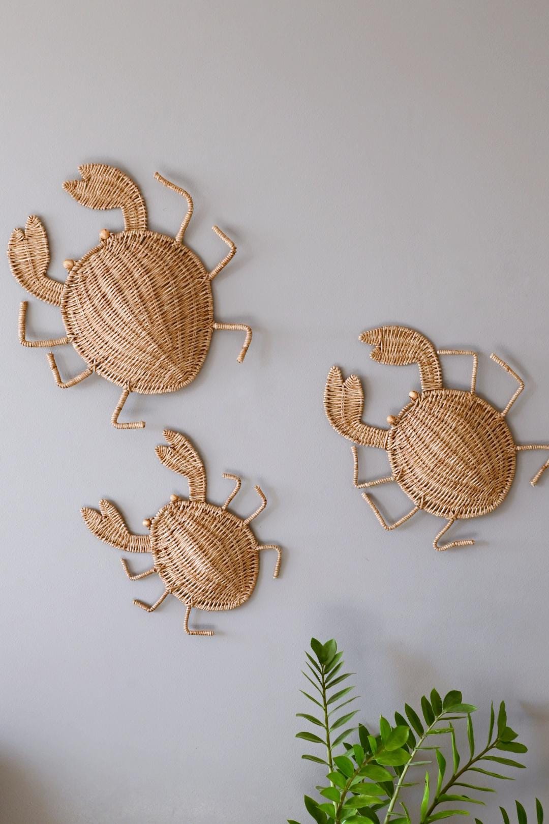 Handwoven Wicker Crab Wall Decor: Coastal Nursery Art, Set of 3