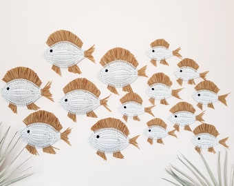 Wicker fish hanging wall decor, Underwater wall decoration, Nautical wall decor, White wicker wall fish, Nursery wall decor