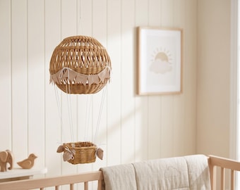 Globo aerostático para decoración de habitación infantil, globo colgante, móvil bohemio para habitación infantil, globo de mimbre