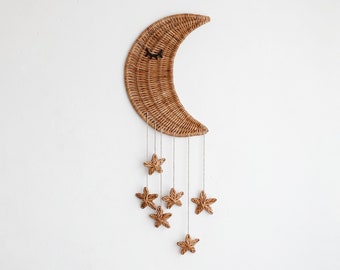 Wicker Moon and Stars Wall Hanging: Boho Nursery Decor