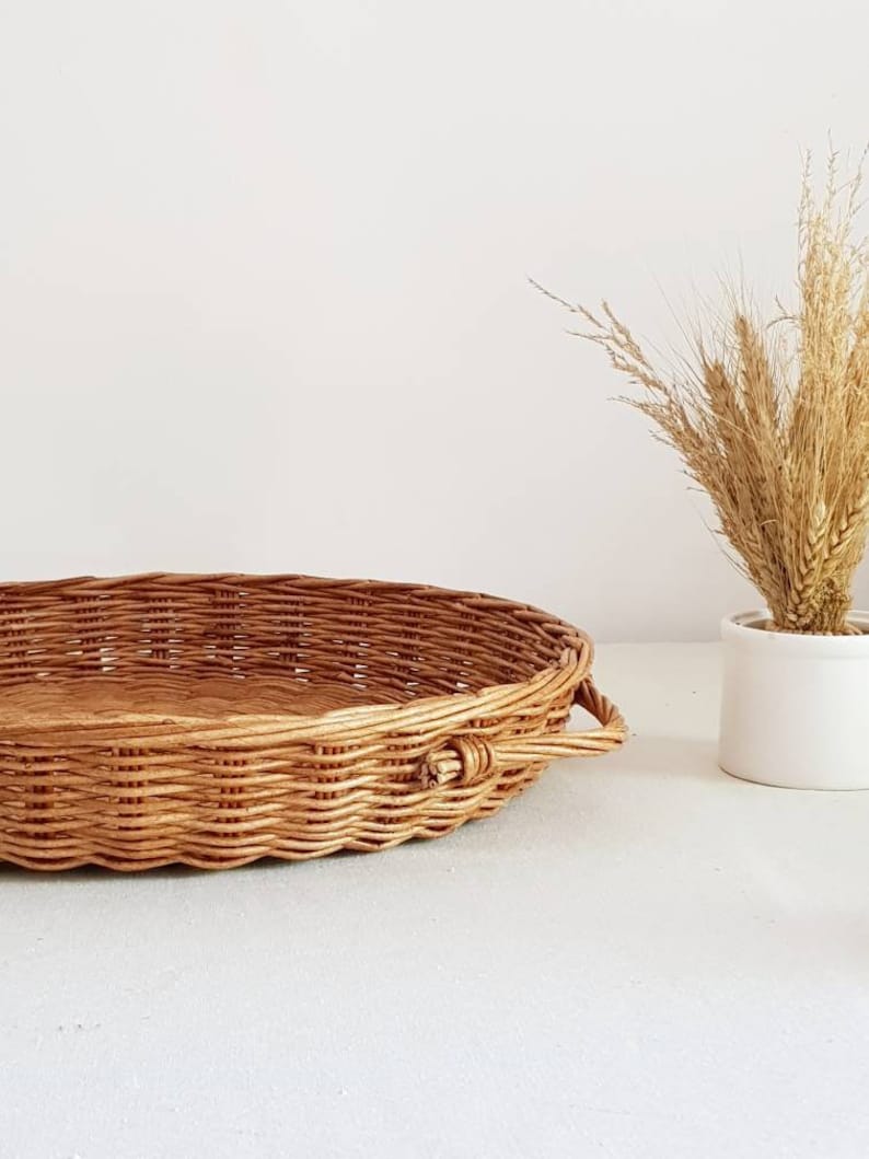 Wicker Tray, Kitchen Decor, Handwoven Tray, Coffee Table, Wicker Tray Round, Boho Serving Tray
