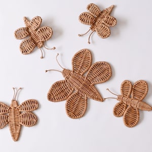 Set of 5 Wall Hanging Wicker Butterflies, Butterfly Nursery Decoration, Kids Room Decoration, Nursery wall decor set