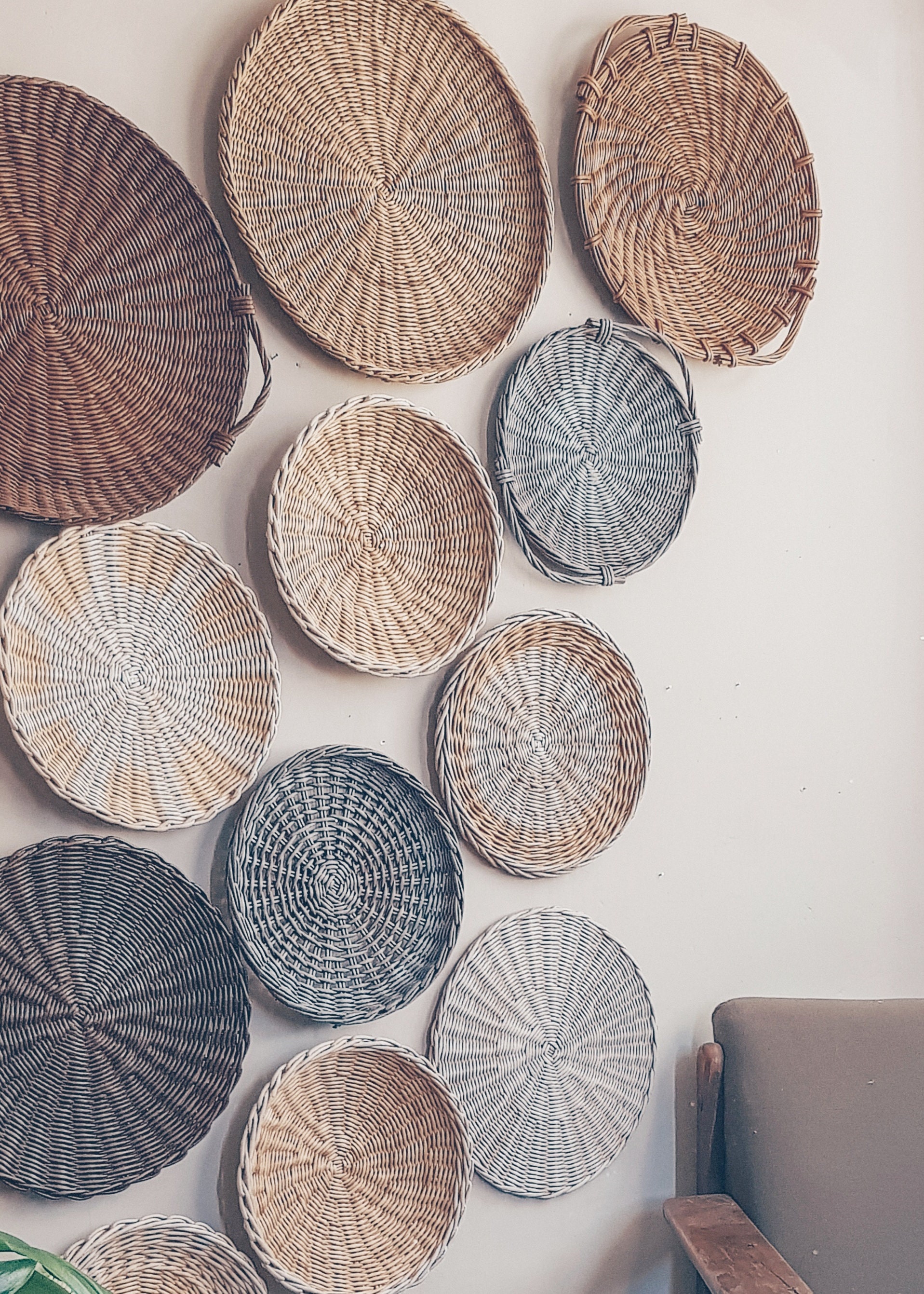 COYACOOL Set di 7 cestini da parete in vimini da appendere – Set di 7 cestini da parete in vimini – decorazione da parete Boho – cesti africani da
