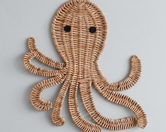 Woven Wicker Octopus Wall Decor: Handmade Nursery Art