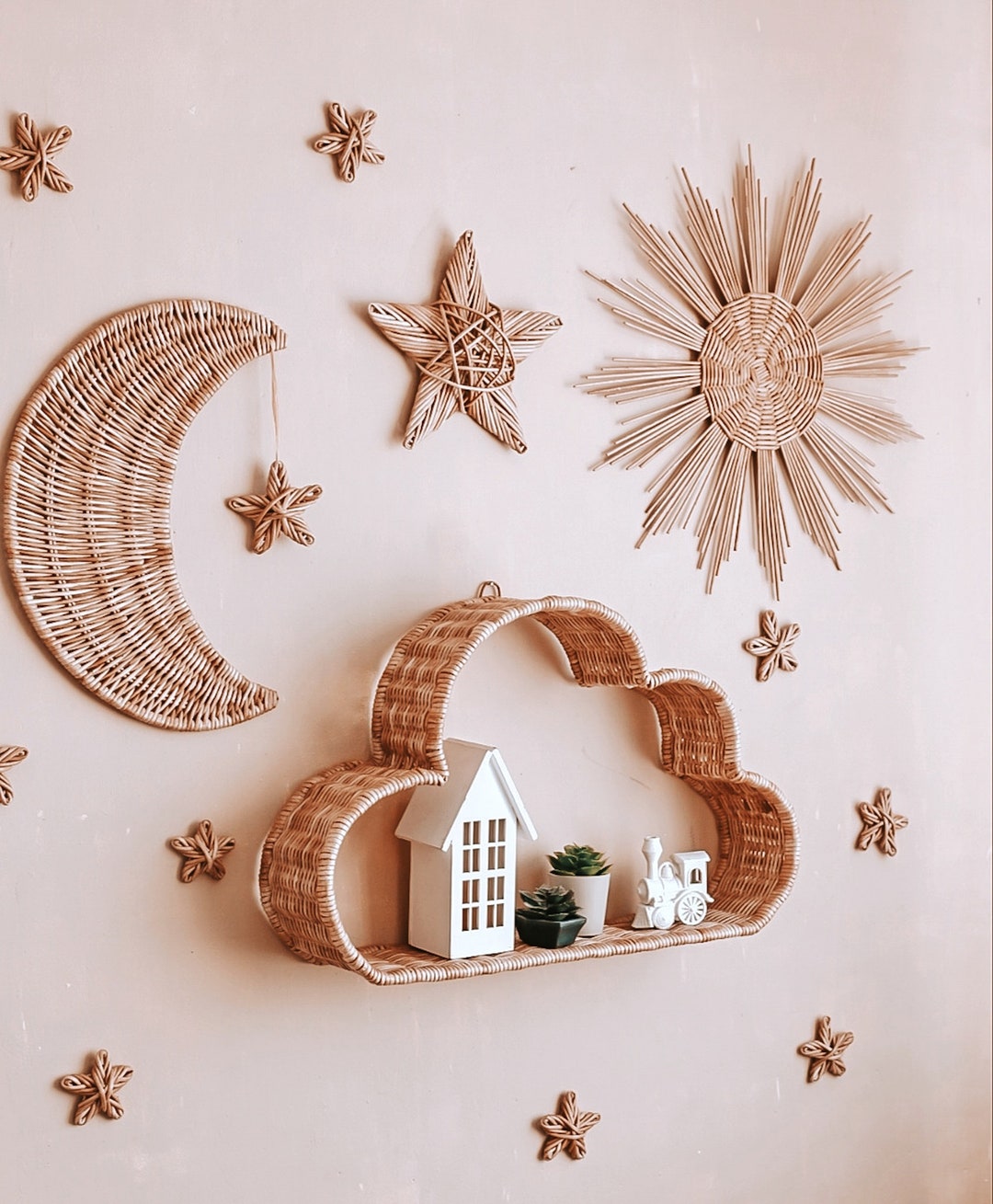 Celestial Wicker Wall Decor, Moon Wall Hanging, Sun and Moon Wall Decor ...