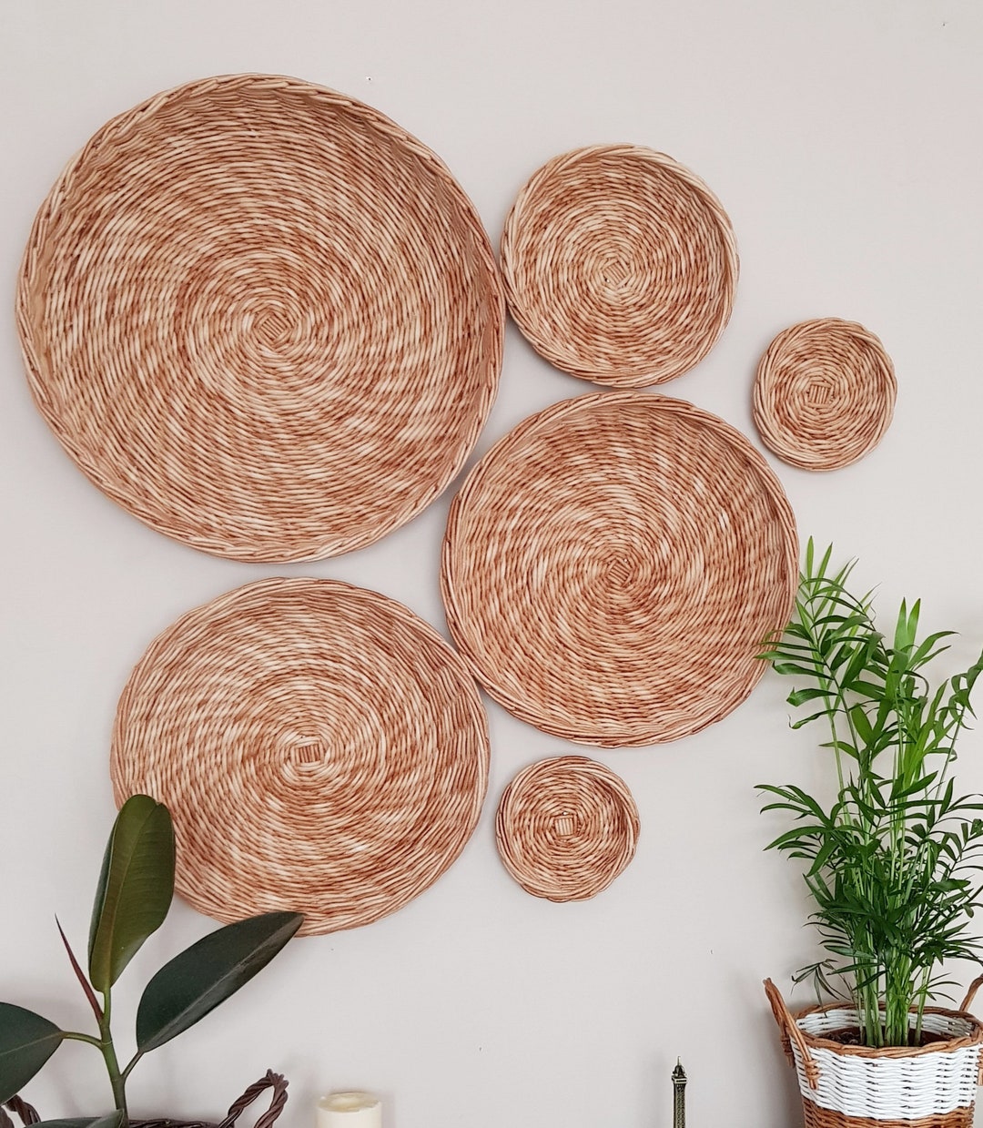 Wicker Wall Basket Set Boho Wall Baskets Wicker Wall Decor Woven Wall Decor Basket Wall Decor