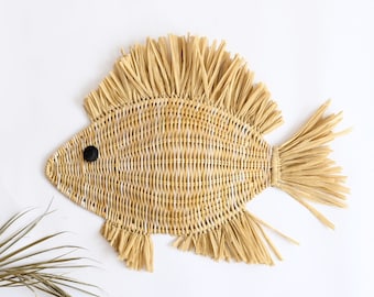 Large Wicker Fish Wall Decor: Coastal Beach House Art