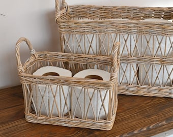 Wicker Toilet Paper Basket, Openwork Bathroom Storage